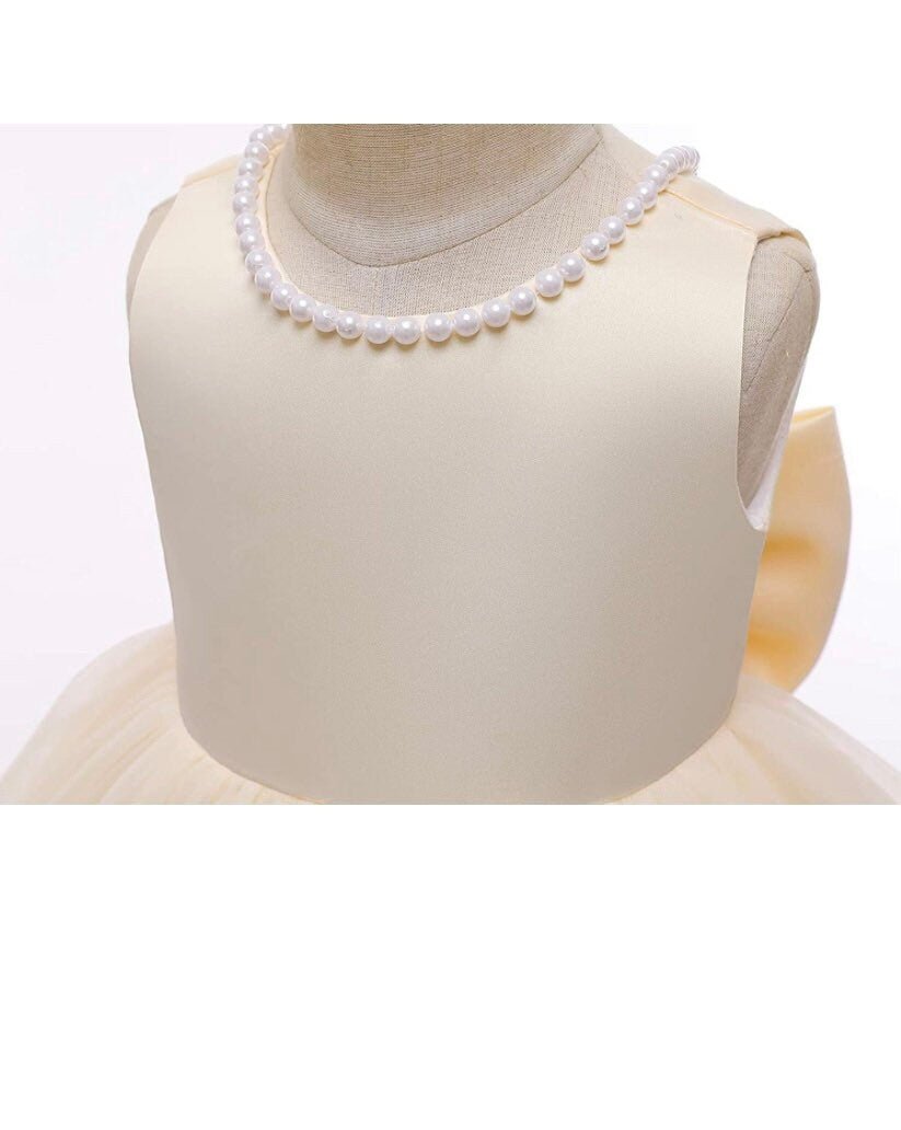 Baby Girl Beige/ Champagne Elegant Tutu Pearl First Birthday Dress - TinySweetPeaBoutique