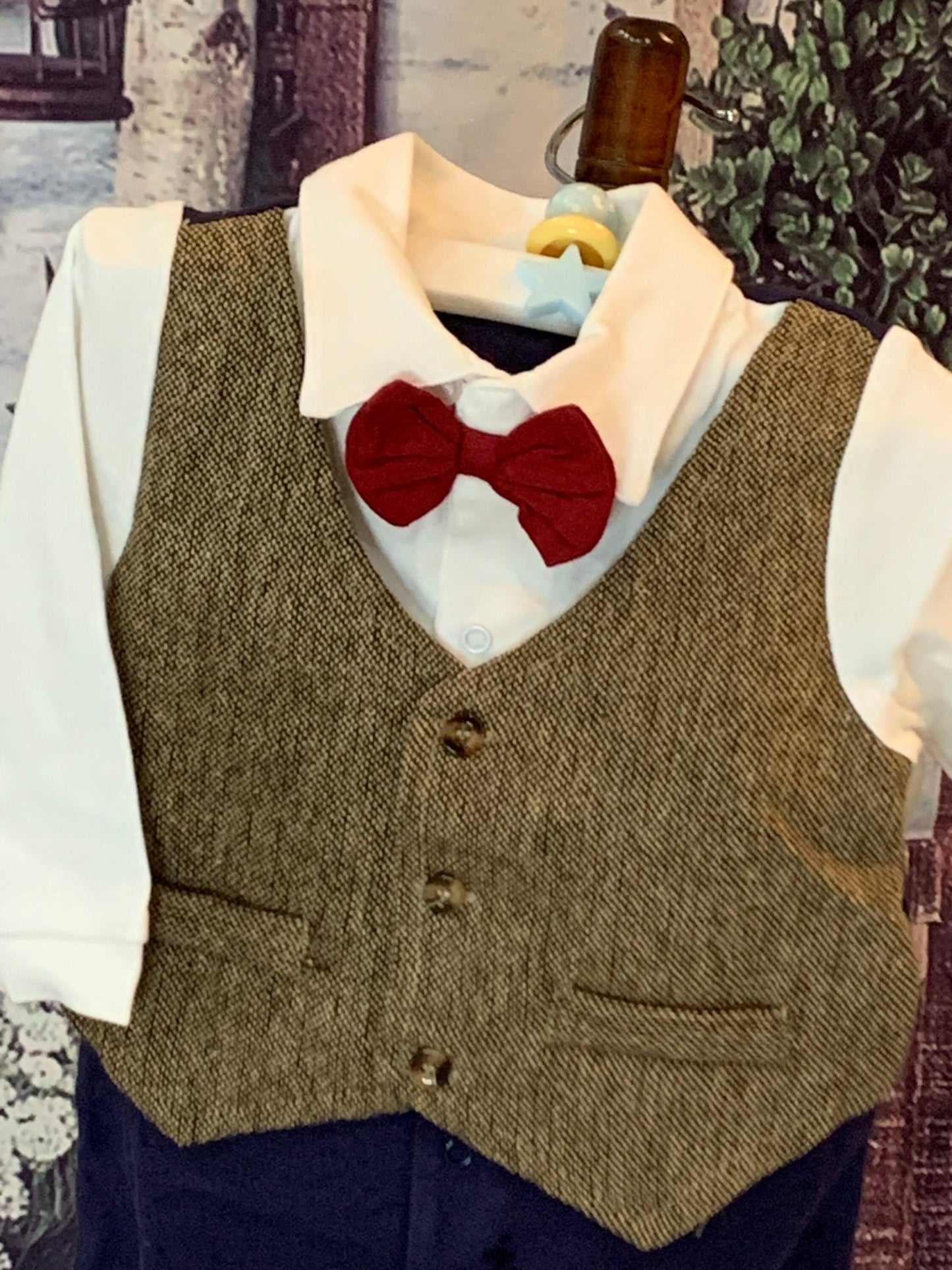 Brown and Blue Baby Boy Gentleman Bow-tie Bodysuit - TinySweetPeaBoutique