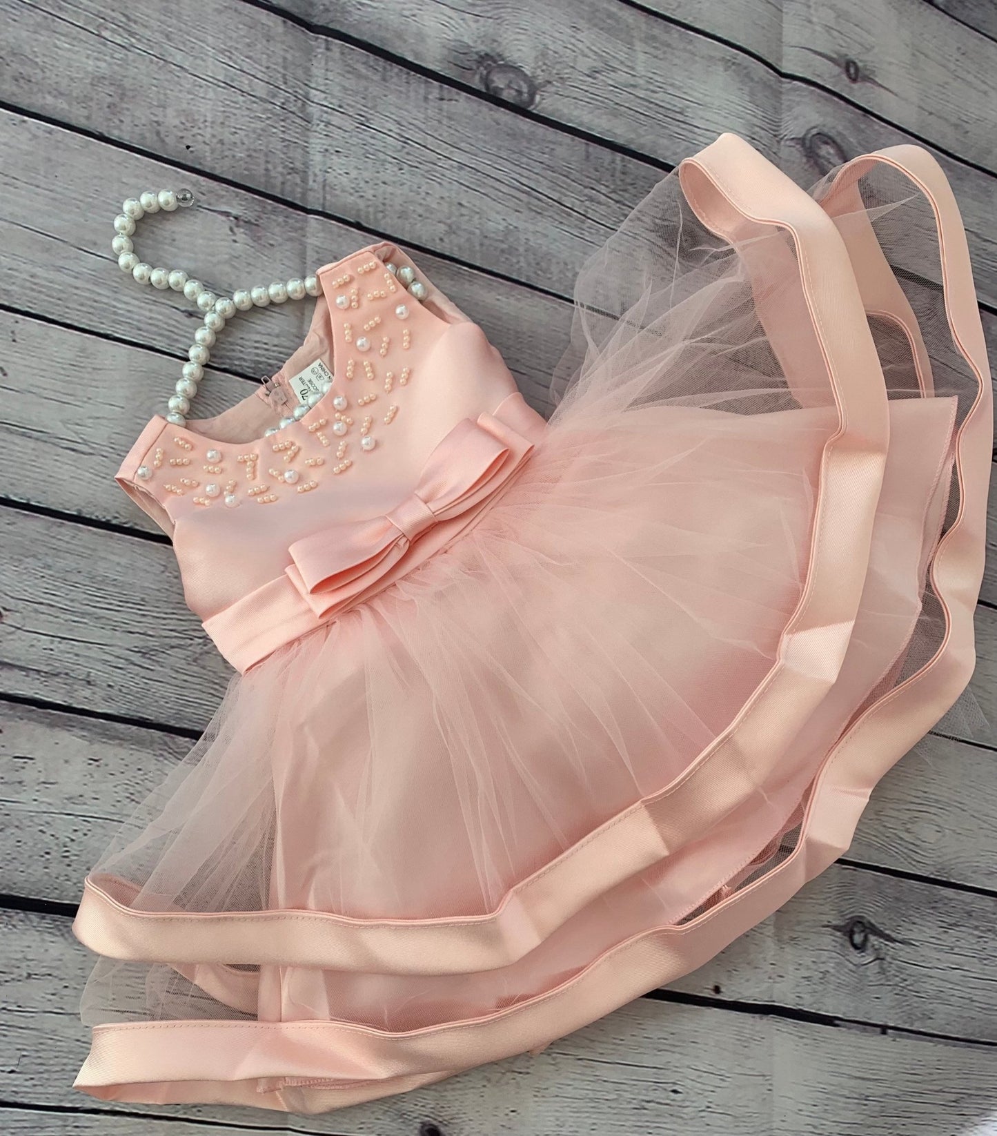 Delicate Little Girl Pink/Peach or Beige Party Dress - TinySweetPeaBoutique