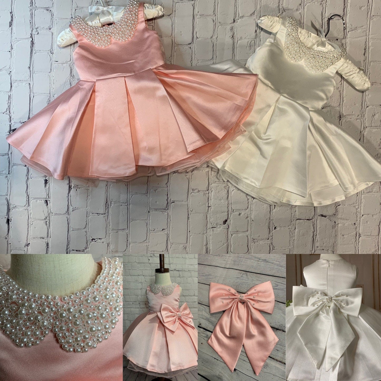 Gorgeous Little Girl Pearl Dress White or Pink- First Birthday Party Flower Girl Wedding Party Dress - TinySweetPeaBoutique