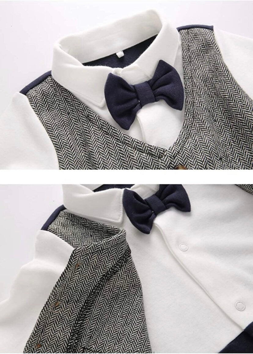 Gray and Blue One-Piece Baby Boy Gentleman Bodysuit - TinySweetPeaBoutique