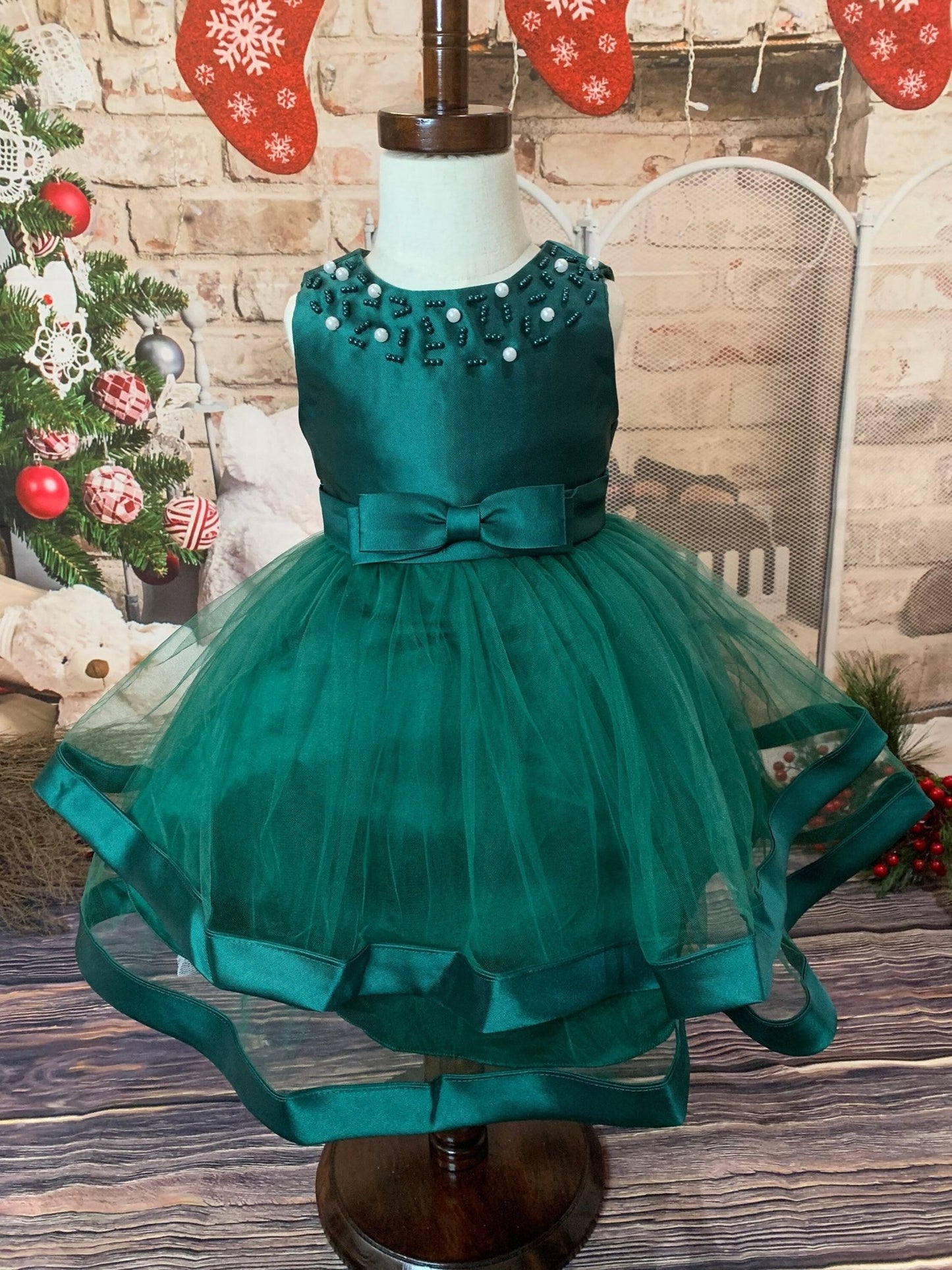 Little Girl Hunter Green Delicate Tulle Dress - TinySweetPeaBoutique