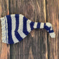 Newborn Baby Boy Blue Gray Stripes Crochet Set - TinySweetPeaBoutique