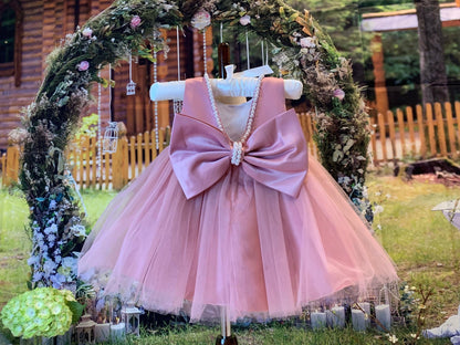 Pink Blush/Dust Rose Pearl Baby Girl Tutu Dress - TinySweetPeaBoutique