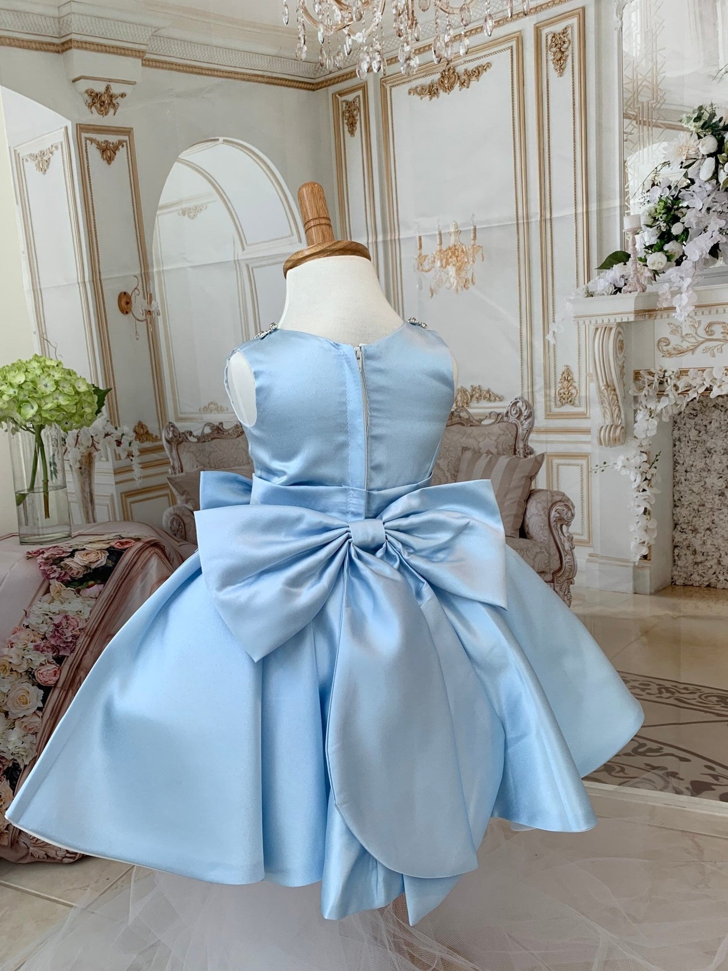Soft Blue Baby Girl Formal Dress - First Birthday or Flower Girl Dress - TinySweetPeaBoutique